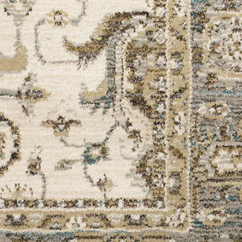 HomeRoots 510097 6 x 9 ft. Ivory Gray & Blue Oriental Power Loom Stain Resistant Rectangle Area Rug