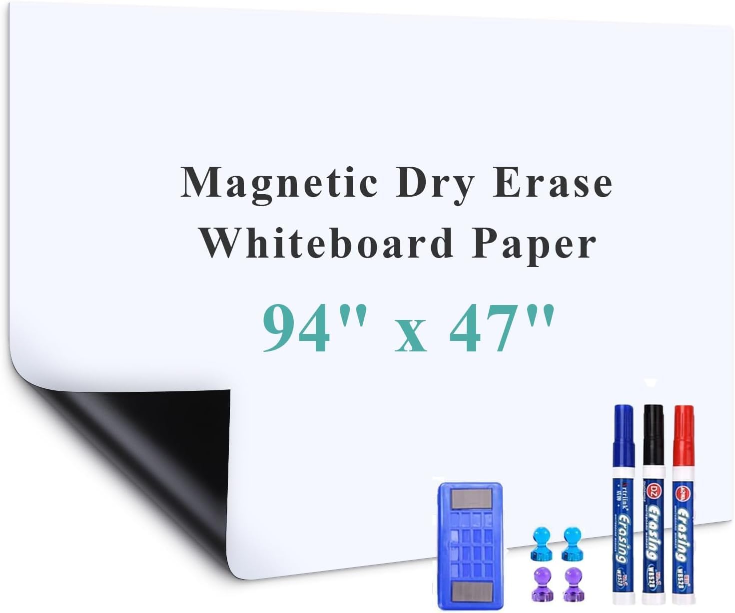 Warasee Magnetic Dry Erase Whiteboard Paper, 94 ' X 47 ' With Self Adhesive Whiteboard For Wall, Easy To Write And Clean Dry E
