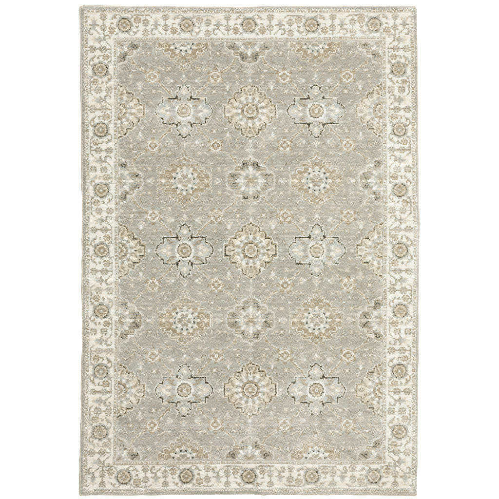 HomeRoots 510106 9 x 12 ft. Gray Ivory Tan Brown & Gold Oriental Power Loom Stain Resistant Rectangle Area Rug