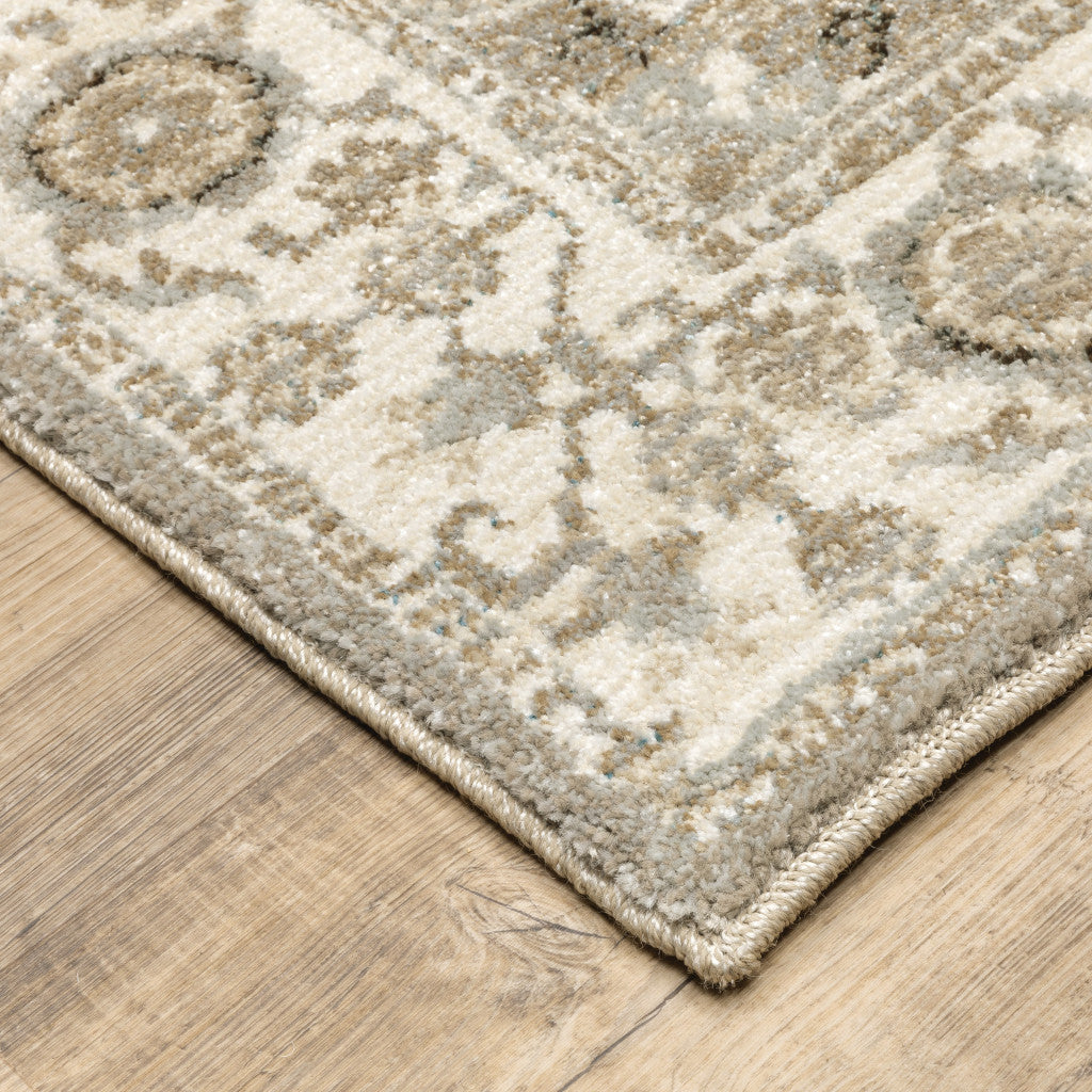 HomeRoots 510106 9 x 12 ft. Gray Ivory Tan Brown & Gold Oriental Power Loom Stain Resistant Rectangle Area Rug