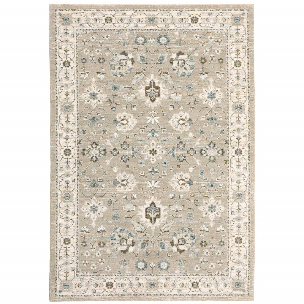 HomeRoots 510113 6 x 9 ft. Beige Ivory Blue Green & Purple Oriental Power Loom Stain Resistant Rectangle Area Rug
