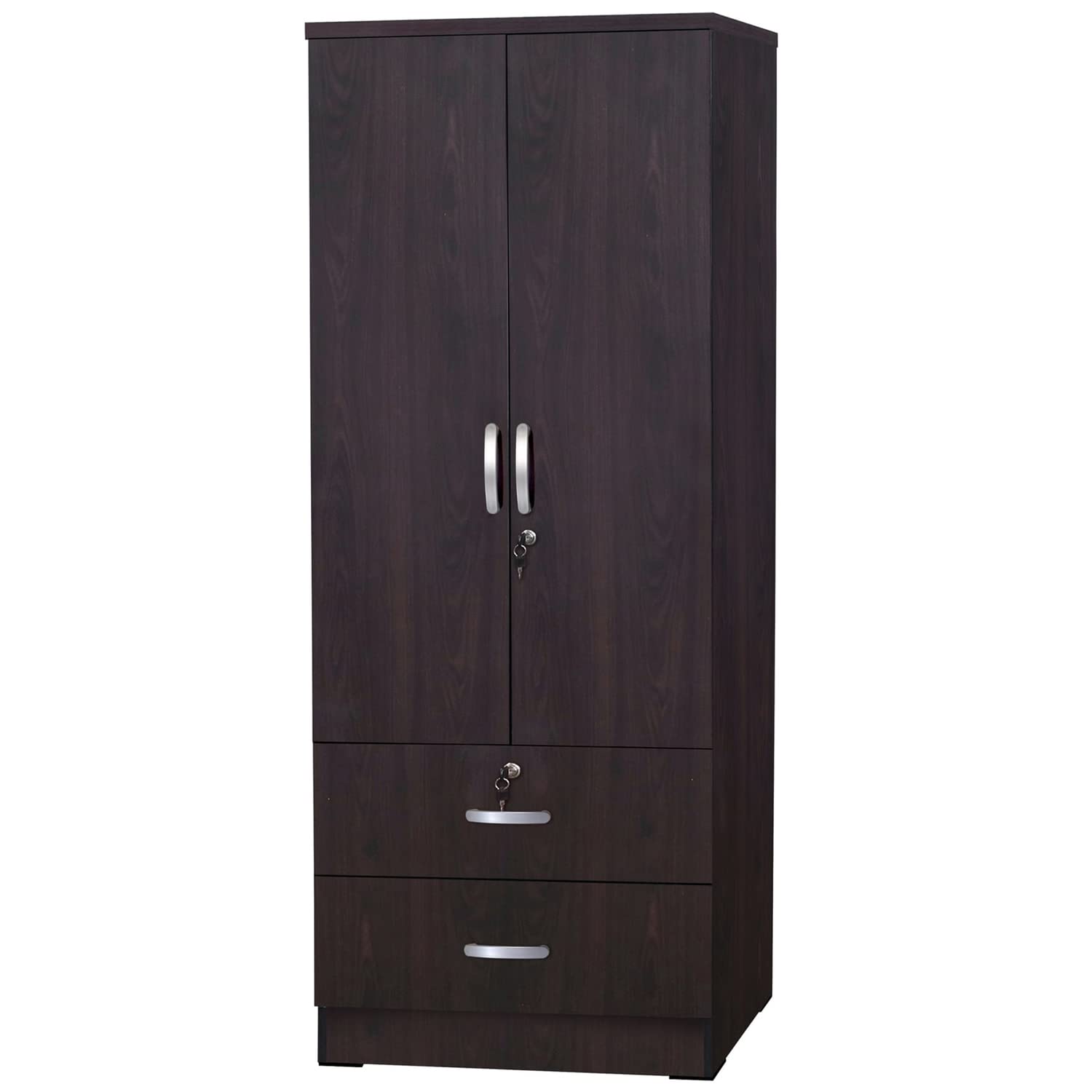 Better Home Products Grace Wood 2-Door Wardrobe Armoire with 2-Drawers Tobacco