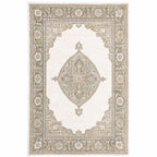 HomeRoots 510141 10 x 13 ft. Beige Ivory Tan Gold Gray & Green Oriental Power Loom Stain Resistant Rectangle Area Rug