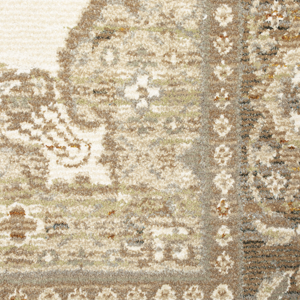 HomeRoots 510148 8 x 10 ft. Beige Ivory Tan Gold Gray & Green Oriental Power Loom Stain Resistant Rectangle Area Rug