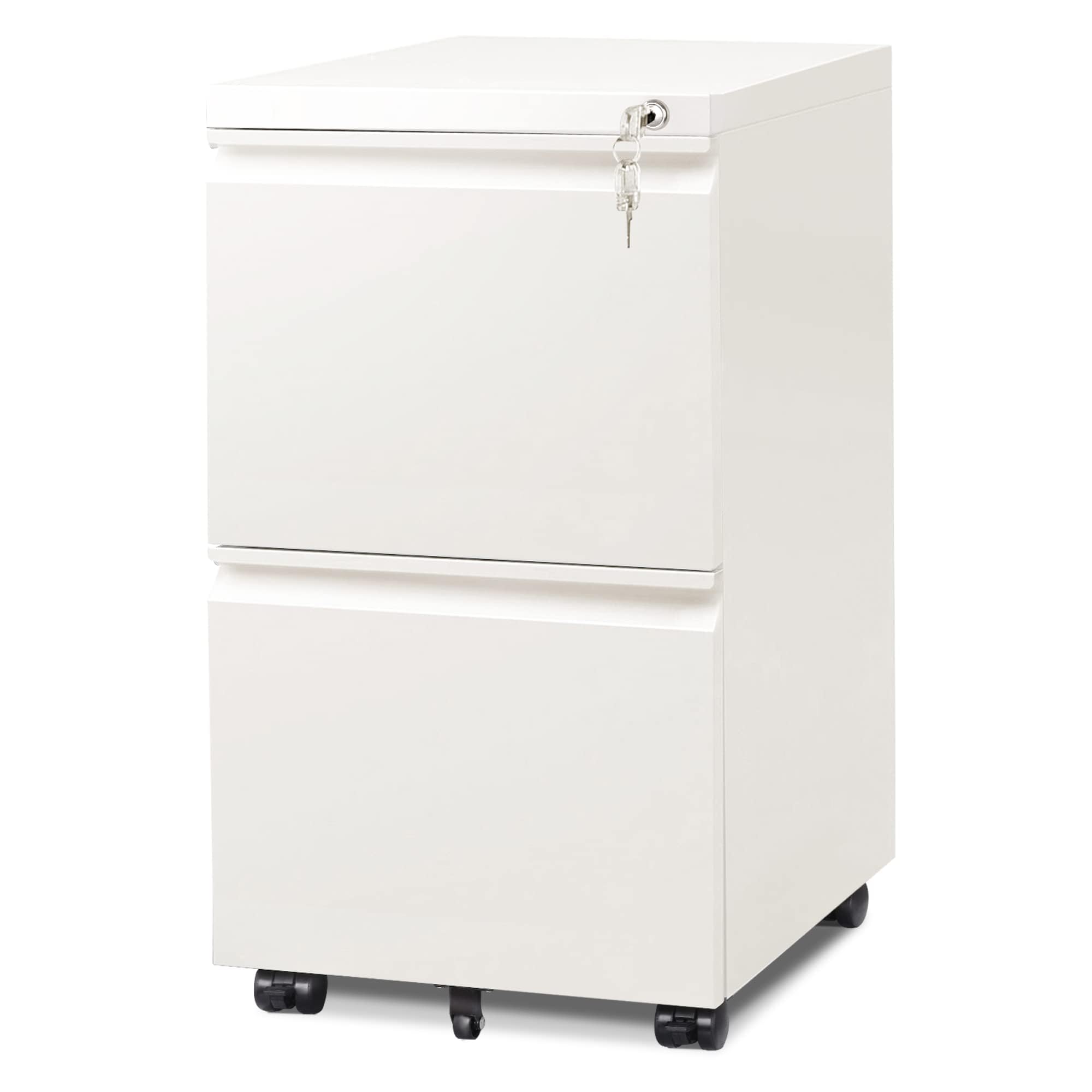 DEVAISE 2 Drawer Mobile File Cabinet with Lock, Commercial Vertical Filing Cabinet for Home Office, White