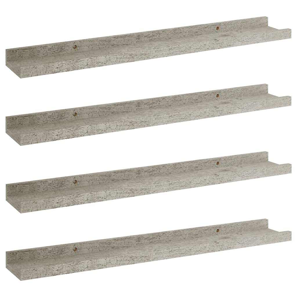 vidaXL Modern MDF Wall-Mounted Storage Shelves - Space-efficient, 4-pack, Concrete Gray - Ideal for Home and Office Decor