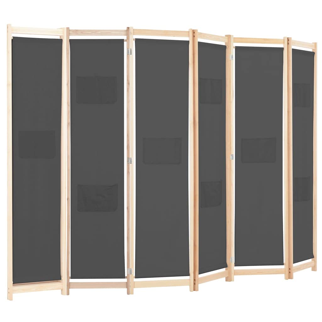 Vidaxl Room Divider, 6 Panel Folding Room Divider Privacy Screen, Freestanding Divider Screen For Home Living Room Office, Gray Fabric