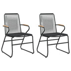 vidaXL 3-Piece Patio Dining Set - Black PVC Rattan with Powder-Coated Steel Frame and Solid Teak Wood - Includes Glass Table and Comfortable Chairs