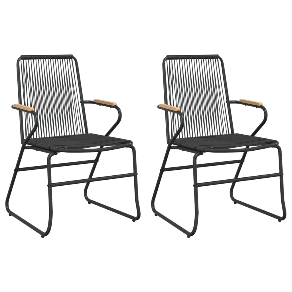 vidaXL 3-Piece Patio Dining Set - Black PVC Rattan with Powder-Coated Steel Frame and Solid Teak Wood - Includes Glass Table and Comfortable Chairs