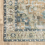 HomeRoots 510370 7 x 10 ft. Blue Gold Brown Green & Salmon Oriental Printed Stain Resistant Non Skid Rectangle Area Rug