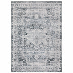 HomeRoots 510375 7 x 10 ft. Navy Blue Ivory & Gray Oriental Printed Stain Resistant Non Skid Rectangle Area Rug