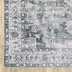 HomeRoots 510375 7 x 10 ft. Navy Blue Ivory & Gray Oriental Printed Stain Resistant Non Skid Rectangle Area Rug