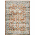 HomeRoots 510380 7 x 10 ft. Rust Blue Ivory & Gold Oriental Printed Stain Resistant Non Skid Rectangle Area Rug