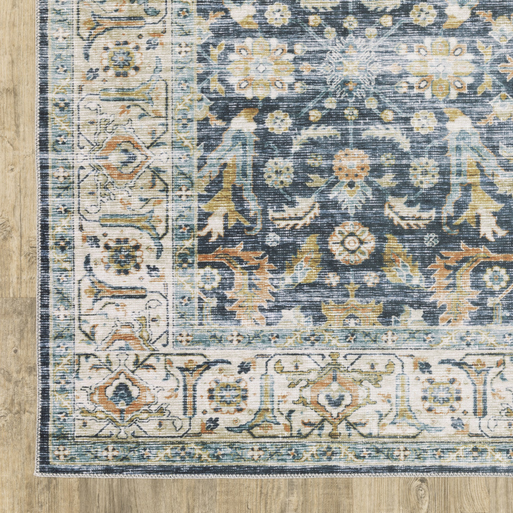 HomeRoots 510385 7 x 10 ft. Blue Gold Rust Ivory & Olive Oriental Printed Stain Resistant Non Skid Rectangle Area Rug