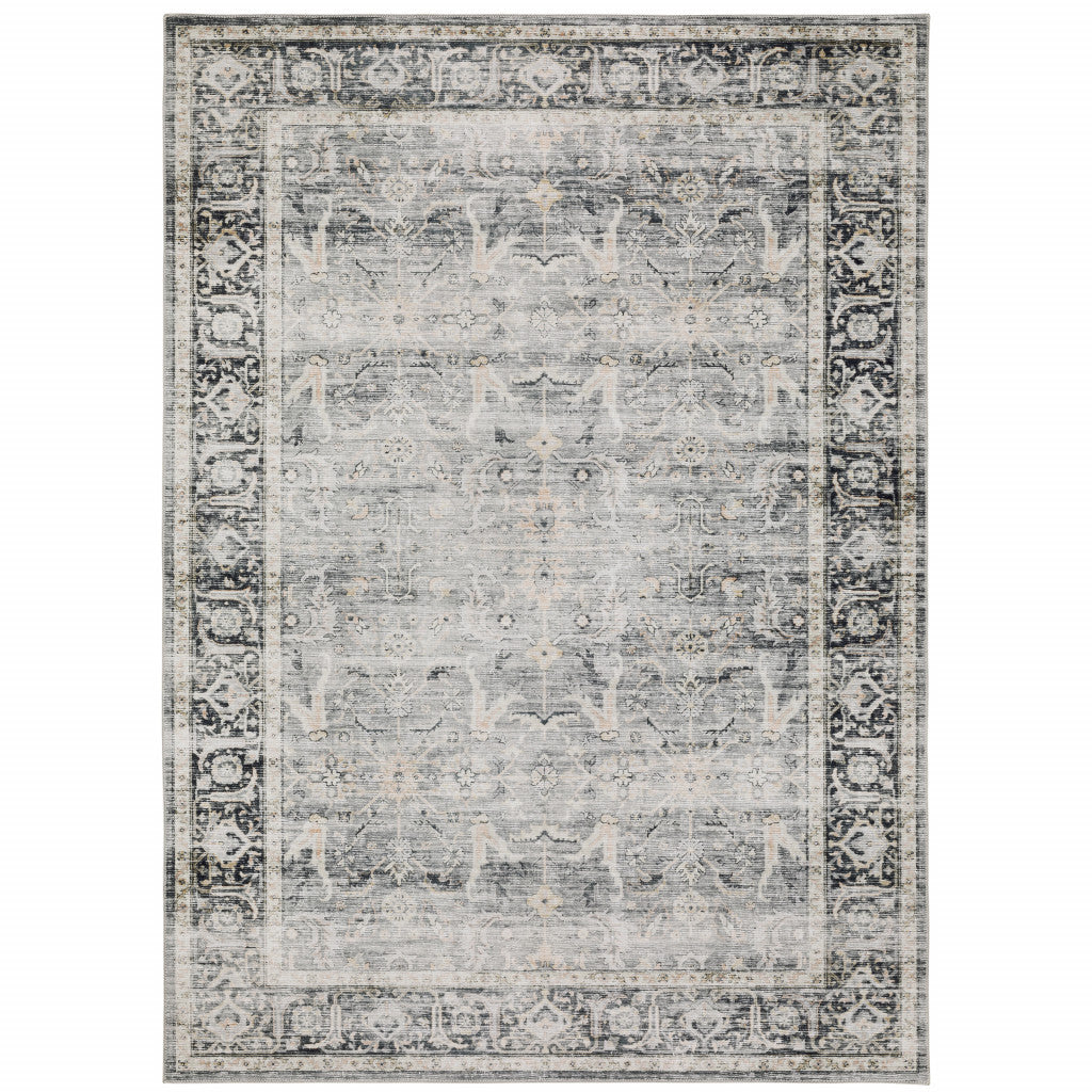 HomeRoots 510395 7 x 10 ft. Charcoal Gray Salmon & Ivory Oriental Printed Stain Resistant Non Skid Rectangle Area Rug