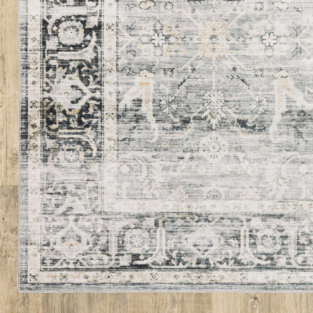 HomeRoots 510395 7 x 10 ft. Charcoal Gray Salmon & Ivory Oriental Printed Stain Resistant Non Skid Rectangle Area Rug