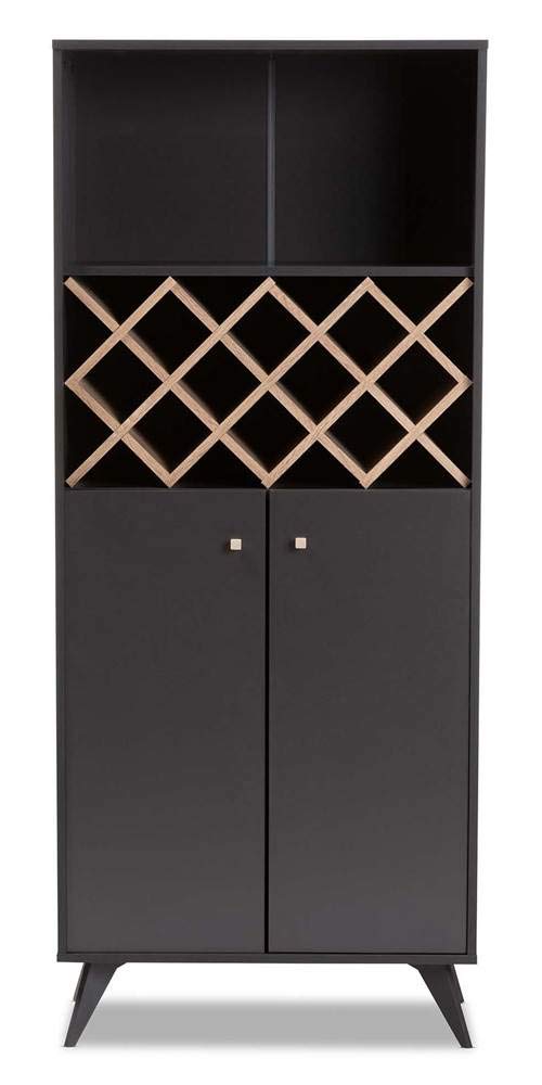 Baxton Studio Serafino Mid-Century Modern Dark Grey and Oak Finished Wood Wine Cabinet