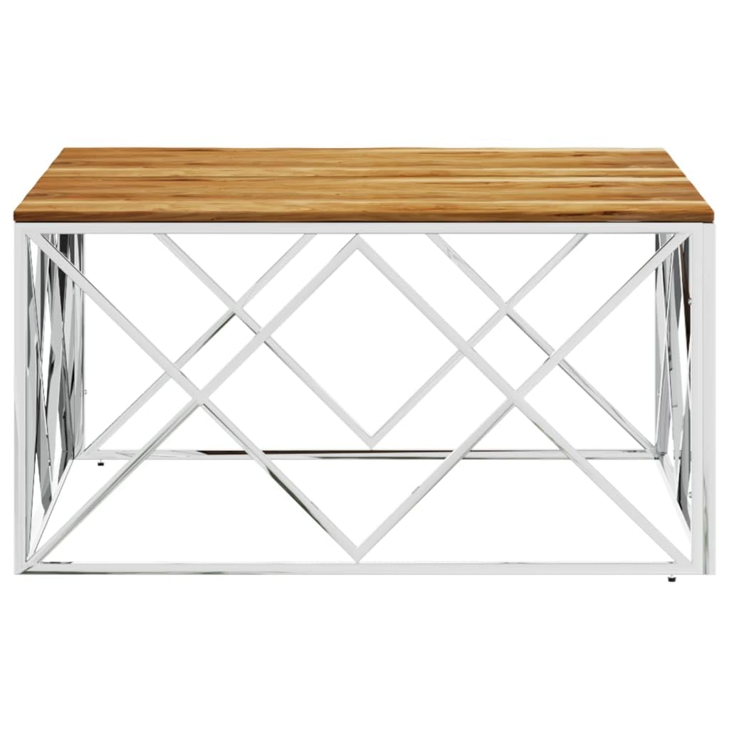 vidaXL Square Coffee Table - Acacia Wood Top, Stainless-Steel Frame, Spacious Surface, Modern Living Room Furniture Accent Piece