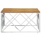 vidaXL Square Coffee Table - Acacia Wood Top, Stainless-Steel Frame, Spacious Surface, Modern Living Room Furniture Accent Piece