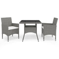 vidaXL Patio Dining Set 3 Piece, Outdoor Dining Set for 2, Table and Chair for Garden, Dining Chair, Scandinavian Style, Gray Poly Rattan and Glass