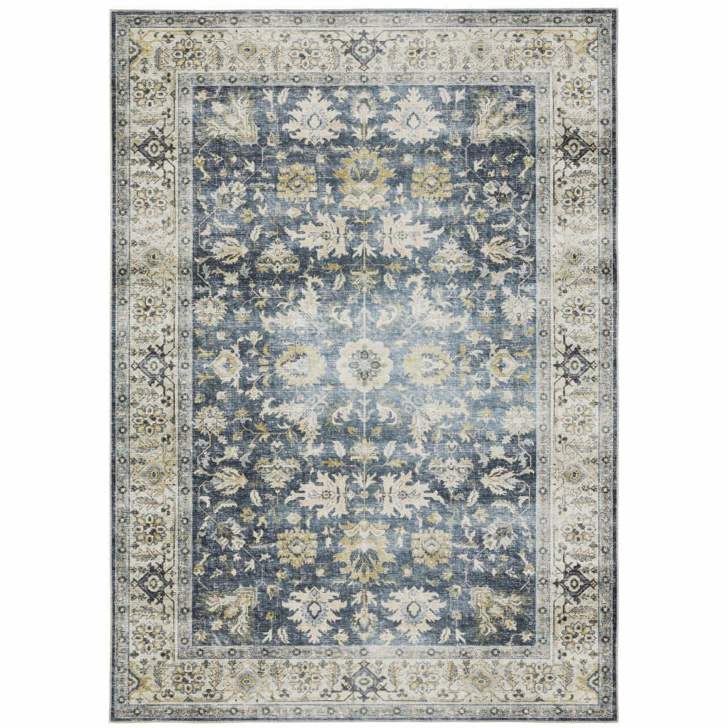 HomeRoots 510400 7 x 10 ft. Blue Gold Green & Ivory Oriental Printed Stain Resistant Non Skid Rectangle Area Rug
