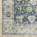 HomeRoots 510400 7 x 10 ft. Blue Gold Green & Ivory Oriental Printed Stain Resistant Non Skid Rectangle Area Rug