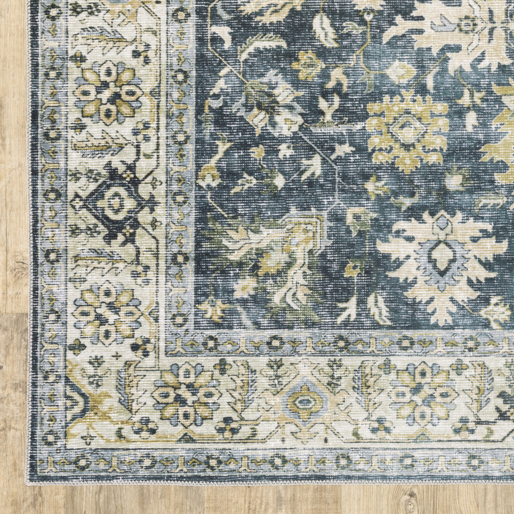 HomeRoots 510400 7 x 10 ft. Blue Gold Green & Ivory Oriental Printed Stain Resistant Non Skid Rectangle Area Rug