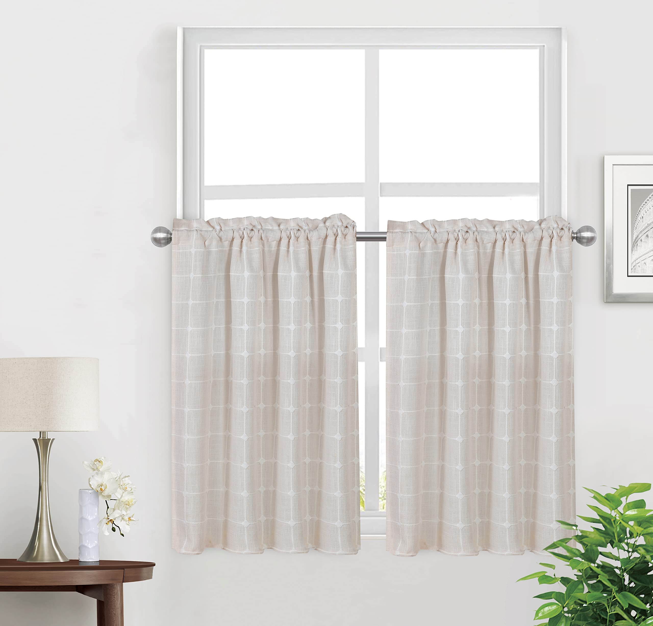 Shunjie.Home Kitchen Curtains 24 Inch Cafe Curtain Tiers Boho Linen Textured Short Curtains For Bathroom Farmhouse Small Window