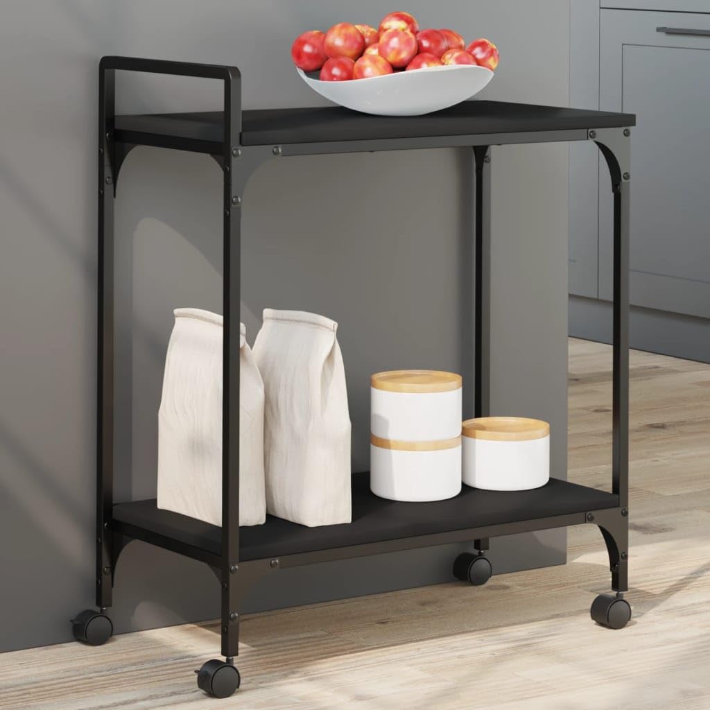 vidaXL Black Kitchen Trolley - Engineered Wood Storage Cart with Wheels, Multipurpose Organizer for Kitchen/Living Room/Bathroom, 23.8"x12.2"x28.5"