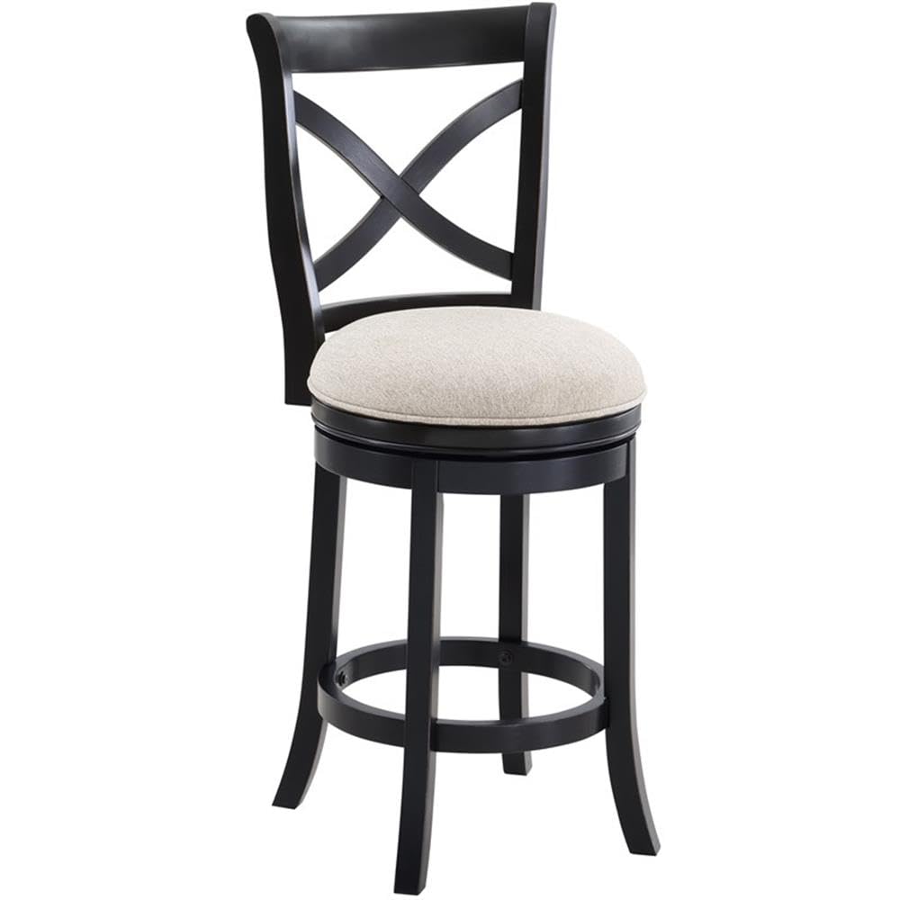 American Woodcrafters Belmont Black X-Back Swivel Solid Wood 26-Inch Seat Height Bar Stool