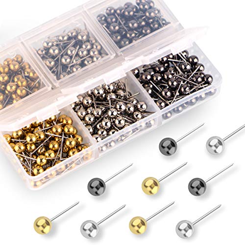 Yalis Push Pins Map Tacks 1/8-Inch Retro Metallic Color Beads Head Marking Pins, 3 Colors, 300-Count