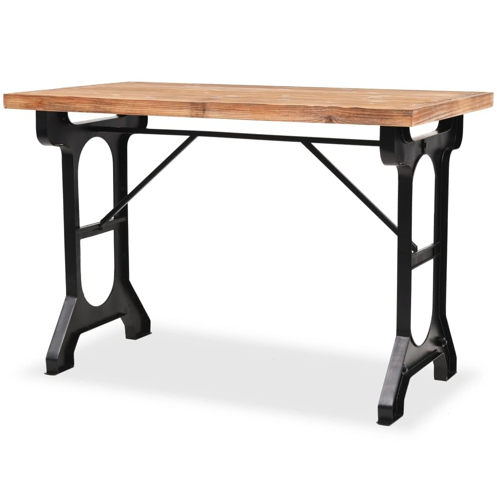 vidaXL Dining Table with Solid Fir Wood Top 48&quot;x25.6&quot;x32.3&quot; – Antique Style Table with Industrial Charm – Multi-Functional Dining/Writing/Computer Desk - Brown and Black
