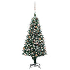 vidaXL Artificial Pre-lit Christmas Tree - 70.9" Green/White with Pine Cones, Rose Gold Baubles & 150 LEDs - 1.2" to 2.4" Ball Set - Metal Stand, USB Connection