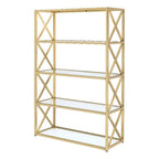 Acme Milavera Metal Etagere Bookcase with 5 Glass Shelves in Clear and Gold