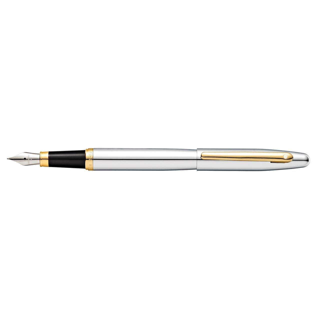 Sheaffer Vfm Chrome Fountain Pen With Gold Tone Appointments And Medium Nib