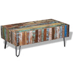 vidaXL Coffee Table with Iron Legs, Rectangular Center Table for Living Room, Fully Handmade, 39.37''x19.69''x14.96'', Solid Reclaimed Wood, Multicolor