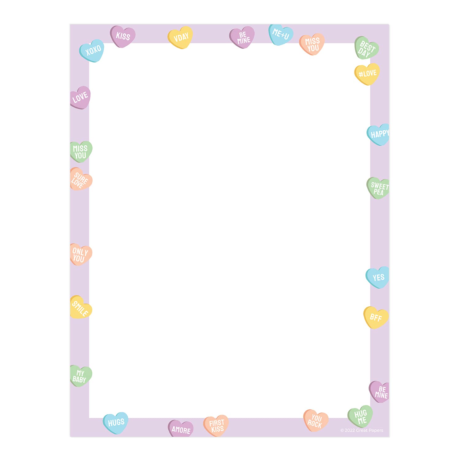Valentine Candy Hearts Letterhead / 50 Sheets / 8.5' X 11' Valentines Day Paper/Conversation Hearts Decorative Stationery