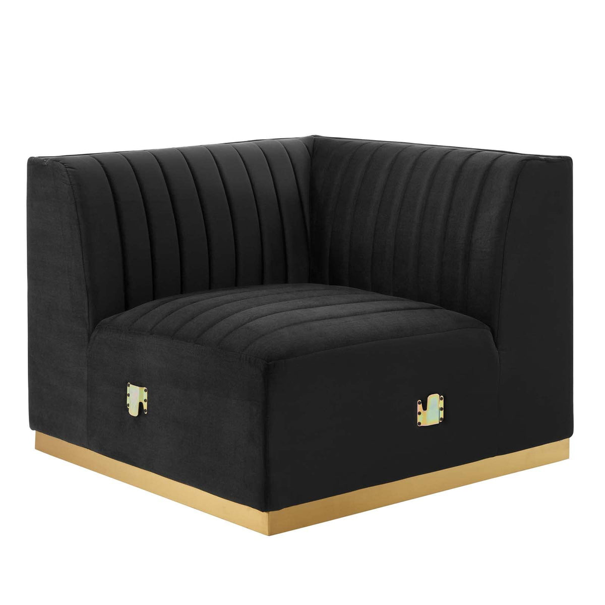 Modway Conjure Channel Tufted Upholstered Performance Velvet Sectional Sofa, Left Corner Chair, Gold Black