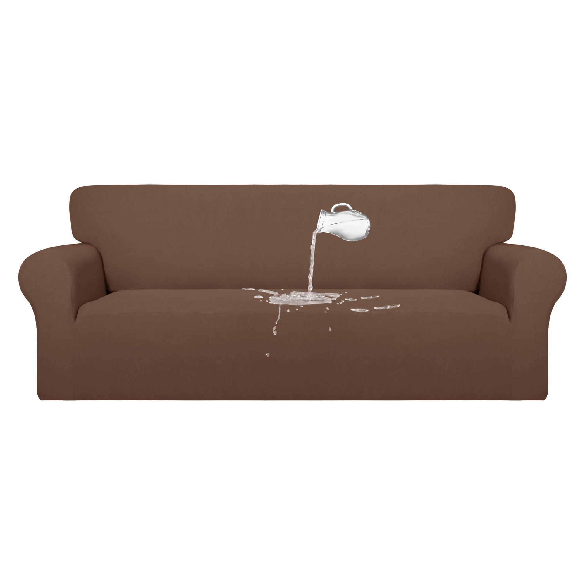 Purefit 100% Dual Waterproof Couch Cover Slipcovers For Couches And Sofas - Stretch Non Slip Fleece Sofa Covers Washable, Leakproof Furniture Protector For Kids, Pets, Dog (Sofa, Brown)