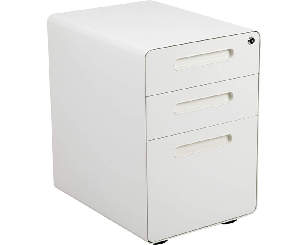 Flash Furniture Wren Ergonomic 3-Drawer Mobile Locking Filing Cabinet With Anti-Tilt Mechanism And Hanging Drawer For Legal & Letter Files, White