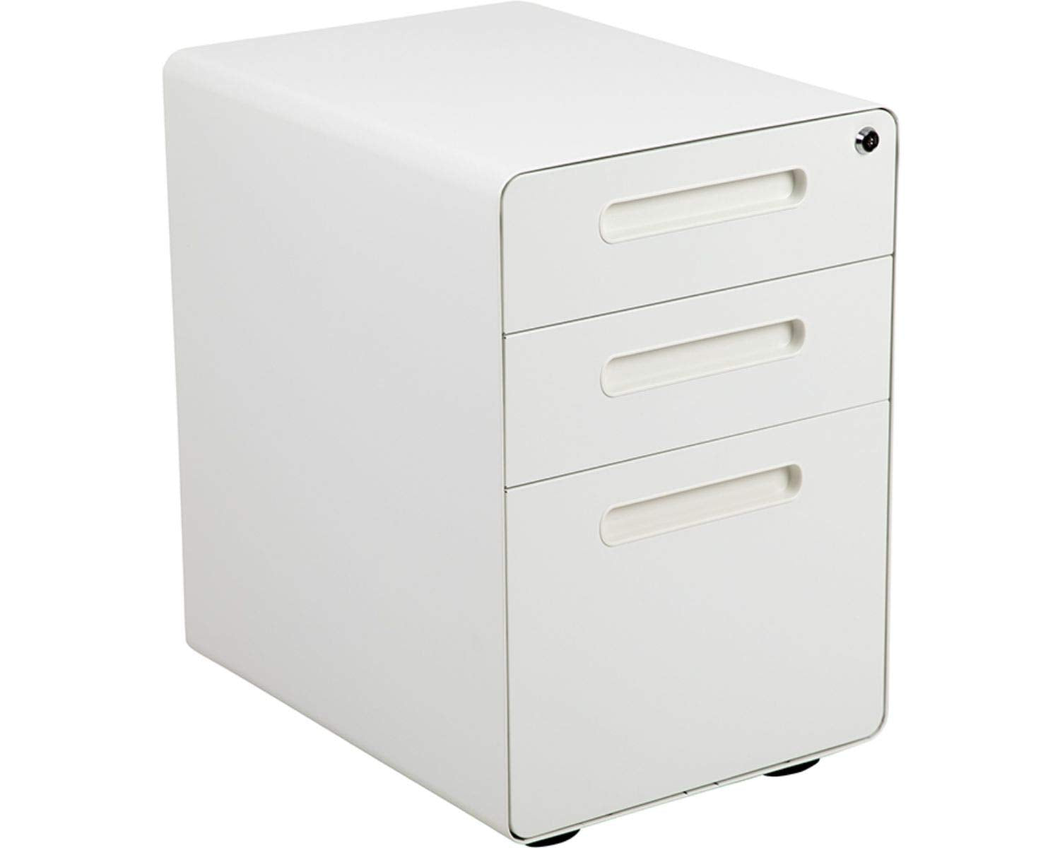 Flash Furniture Wren Ergonomic 3-Drawer Mobile Locking Filing Cabinet With Anti-Tilt Mechanism And Hanging Drawer For Legal & Letter Files, White