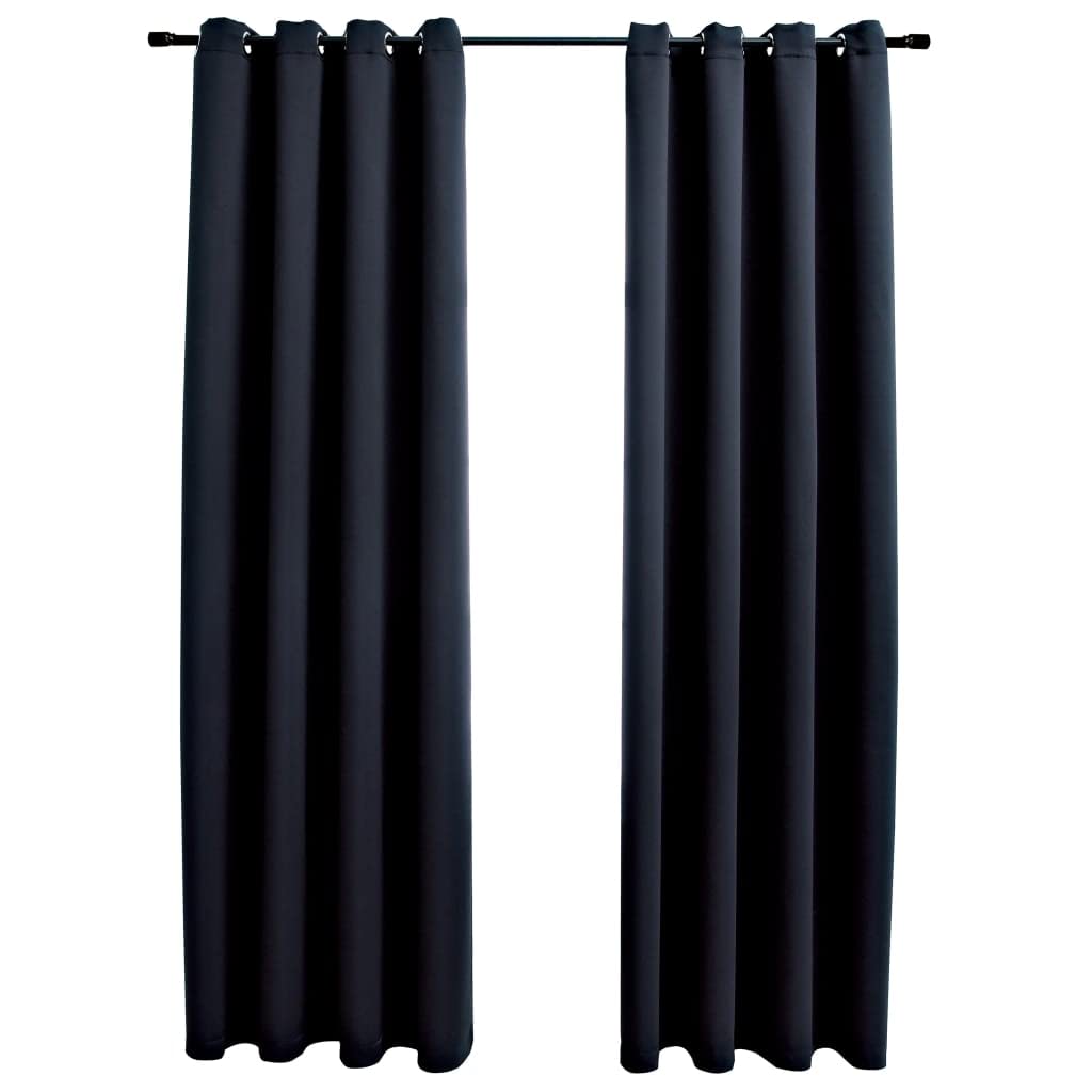 vidaXL Blackout Curtains with Rings - Dark Black, Light-Blocking, Easy Installation, Machine Washable, Polyester Fabric, Room Privacy Enhancer - 54&quot; x 84&quot;, Set of 2