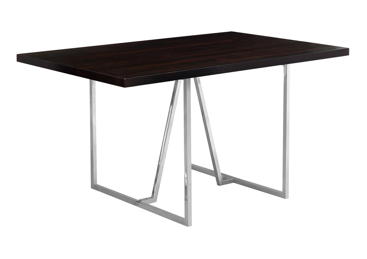 Monarch Specialties Cappuccino/Chrome Metal Dining Table, 60'L x 36'D x 30'H, Brown