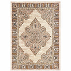 HomeRoots 510787 10 x 13 ft. Ivory Gold Gray & Blue Oriental Power Loom Stain Resistant Rectangle Area Rug