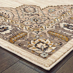 HomeRoots 510787 10 x 13 ft. Ivory Gold Gray & Blue Oriental Power Loom Stain Resistant Rectangle Area Rug