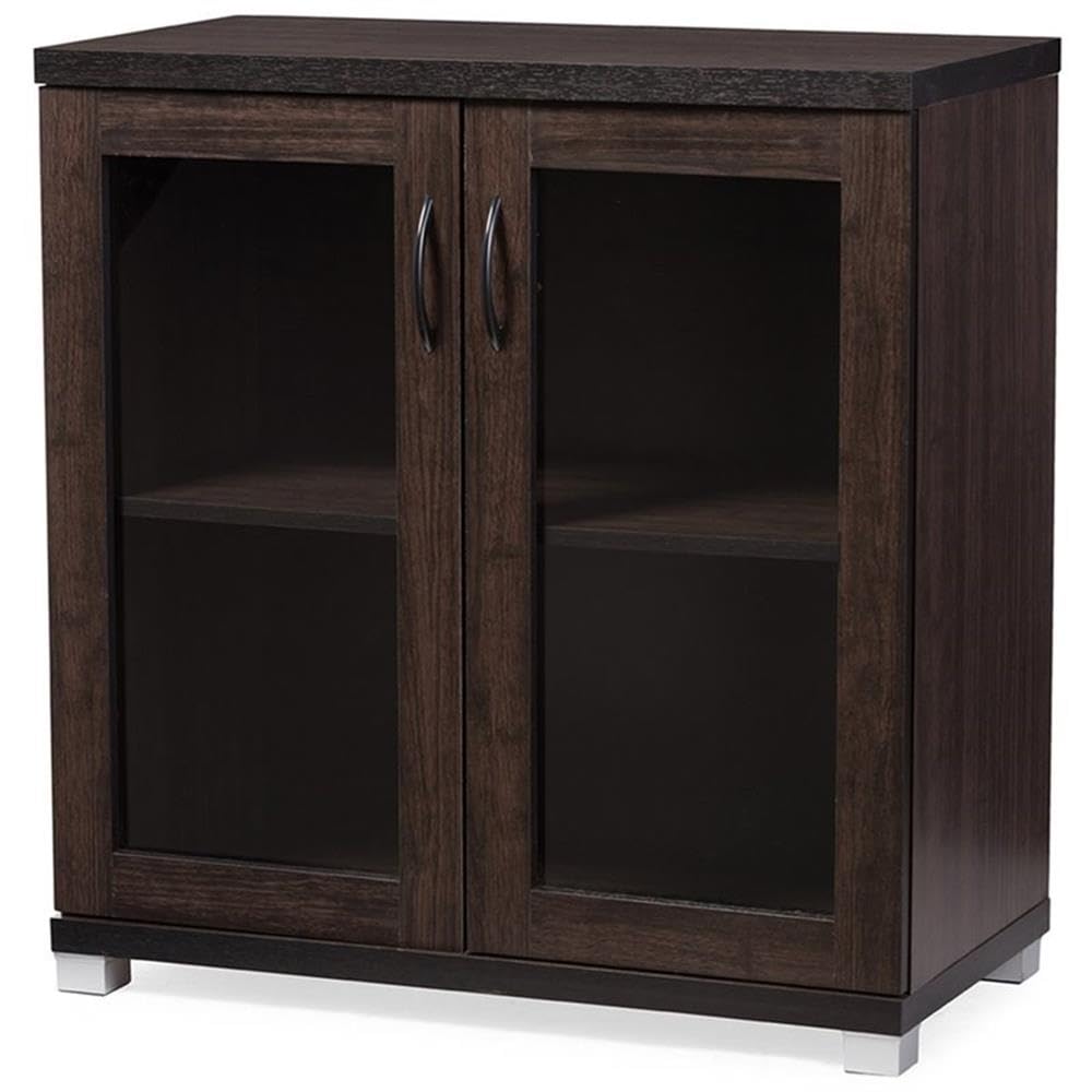 Baxton Studio Wholesale Interiors Zentra Sideboard Storage Cabinet with Glass Doors, Dark Brown