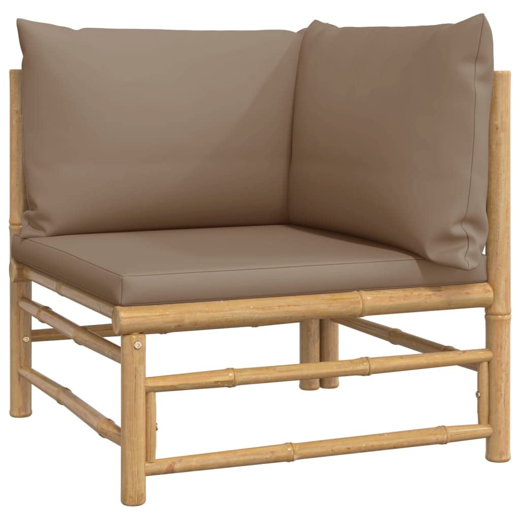 vidaXL 4 Piece Bamboo Patio Lounge Set with Taupe Cushions - Durable Outdoor Furniture with Comfortable Seating, Practical Table, Modular Design for Personal Configurations