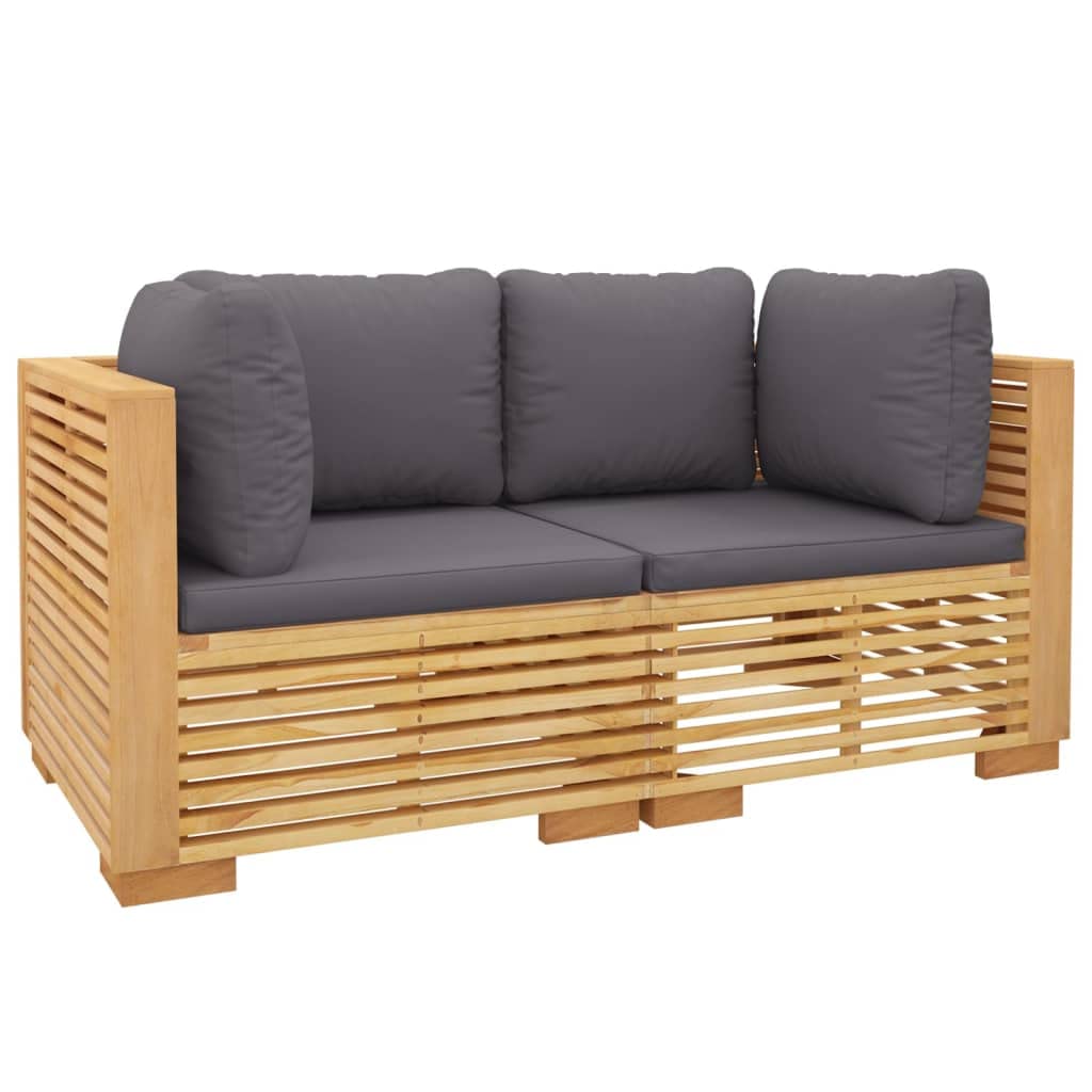 vidaXL Patio Loveseats 2 Pcs, Sectional Furniture Corner Sofa, Patio Conversation Set for Balcony Deck Garden, Modern Style, Solid Wood Teak