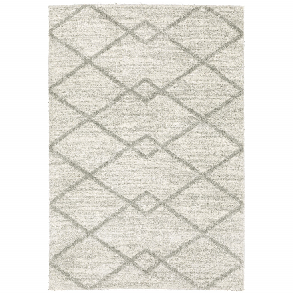 HomeRoots 510862 10 x 13 ft. Ivory & Gray Geometric Shag Power Loom Stain Resistant Rectangle Area Rug