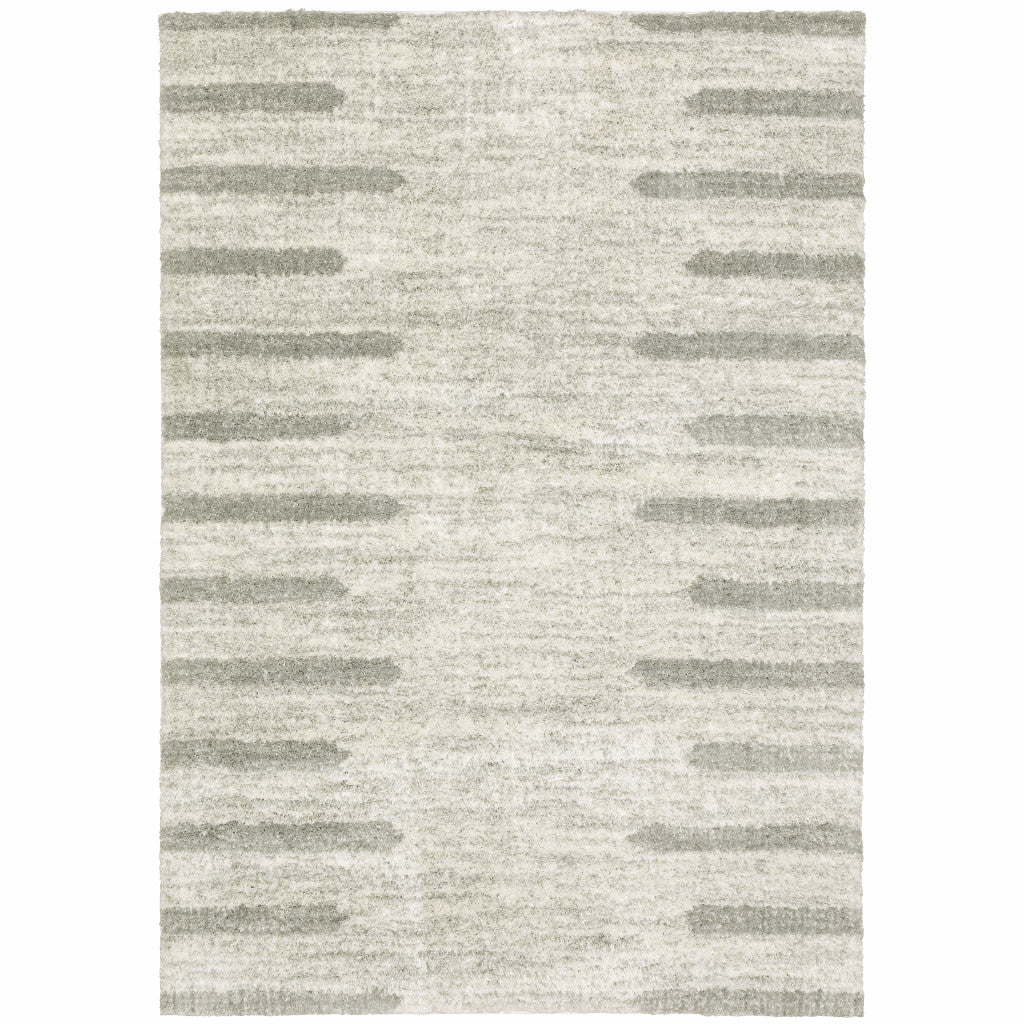 HomeRoots 510863 8 x 11 ft. Ivory & Gray Geometric Shag Power Loom Stain Resistant Rectangle Area Rug